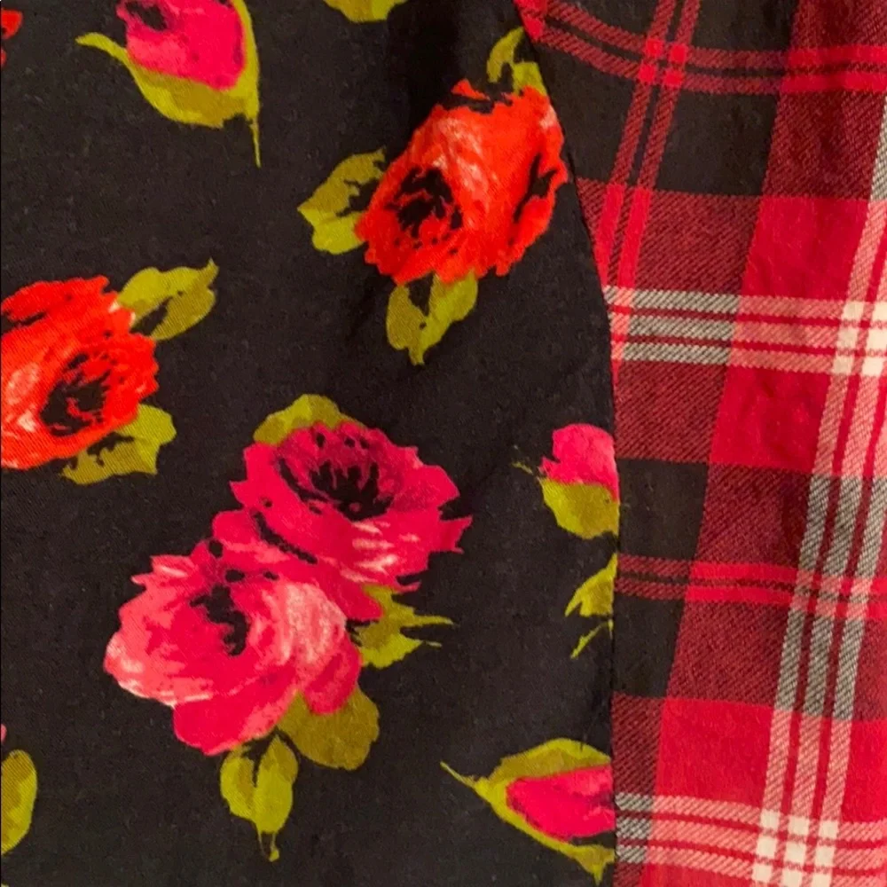 The Children’s Place Red Floral Print Plaid Cotton Skirt Patchwork Combo 7/8